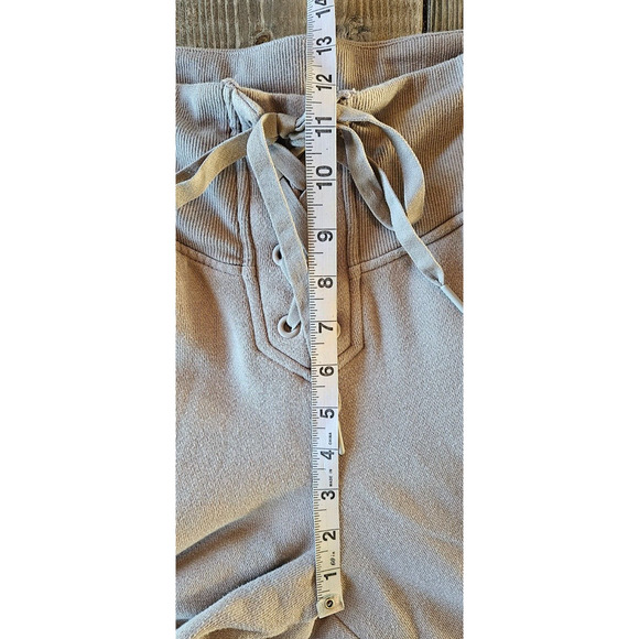 Victorias Secret Womens Jogger Pants Small Tan Lace Up Fleece High Rise Lounge - Picture 8 of 9